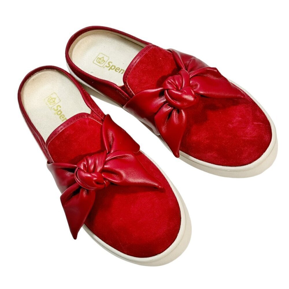 Spenco Orthotic Suede Bow Mules Barbados Baked Apple Red size 7.5 B NEW‎